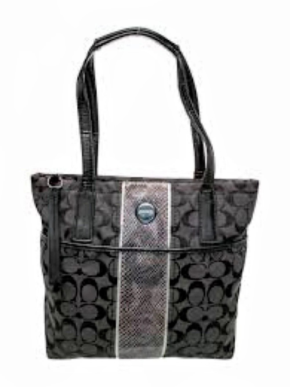 Coach Peyton Op Art Embossed Patent Leather Tote Black & Gray Tote Bag